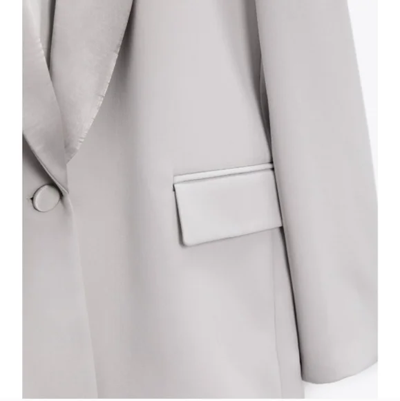 Zara * Satin Effect Blazer Jacket Gray size XS and S New - Picture 10 of 13
